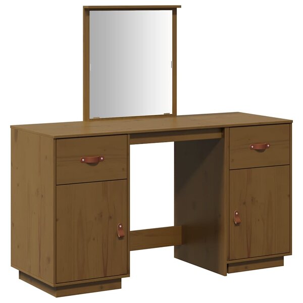 vidaXL Ensemble de coiffeuse et miroir Marron miel Bois de pin solide