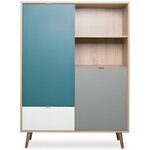 Buffet haut - chêne Sonoma  blanc  gris et bleu - 103 x 40 x 139 cm