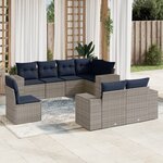 vidaXL Salon de jardin 8 Pièces avec coussins gris résine tressée