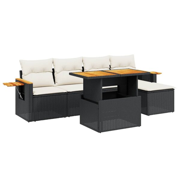 vidaXL Salon de jardin 6 Pièces avec coussins noir résine tressée