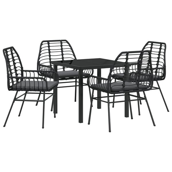 vidaXL Ensemble de salle à manger de jardin 5 pièces avec coussins Noir Poly rotin