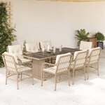 vidaXL Ensemble à manger de jardin et coussins 9 Pièces beige Poly rotin