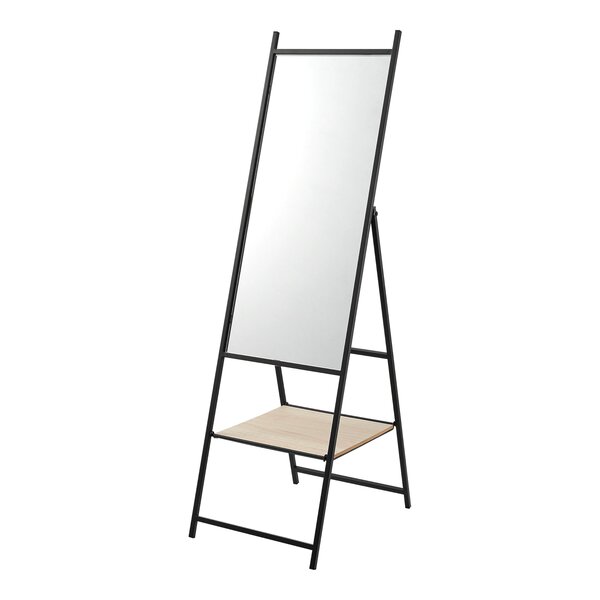 Miroir sur pied avec une étagère chamois 150 x 44 x 60 cm noir effet chêne 03_0007966