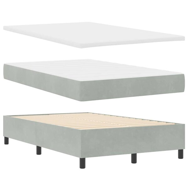 vidaXL Lit à ressorts avec Matelas & Banc Gris Clair 120x190 cm Velours