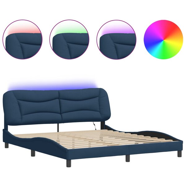 vidaXL Cadre de lit avec LED sans matelas bleu 180x200 cm tissu