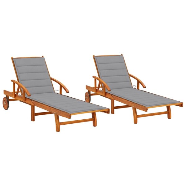 vidaXL Chaises longues 2 Pièces avec coussins Bois d'acacia solide