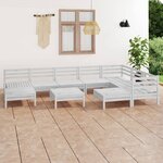 vidaXL Salon de jardin 10 Pièces Bois de pin massif Blanc