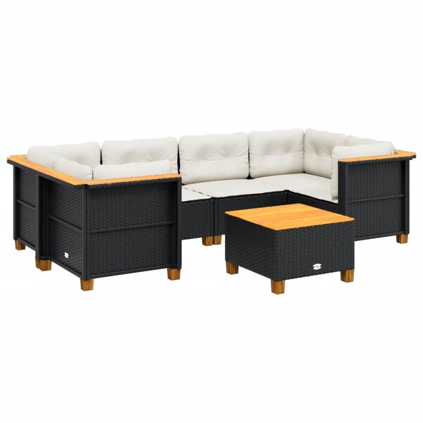 vidaXL Salon de jardin 7 Pièces avec coussins noir résine tressée