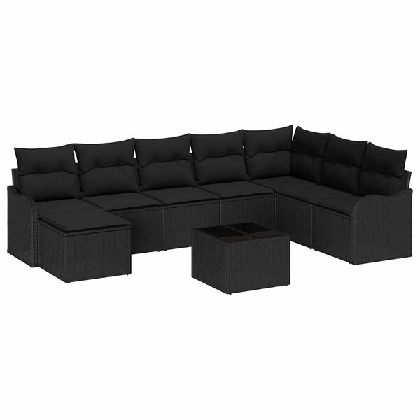 vidaXL Ensemble de canapé de jardin avec coussin 9 Pièces Noir Poly rotin