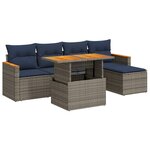 vidaXL Salon de jardin 6 Pièces avec coussins gris résine tressée
