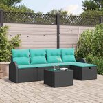 vidaXL Ensemble de canapé de jardin avec coussin 6 Pièces Noir Poly rotin