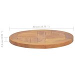 vidaXL Dessus de table Bois de teck solide Rond 2 5 cm 40 cm