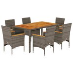 vidaXL Ensemble à manger de jardin et coussins 7 Pièces gris rotin acacia
