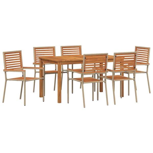 vidaXL Ensemble de salle à manger pour jardin 7 Pièces Beige Poly rotin