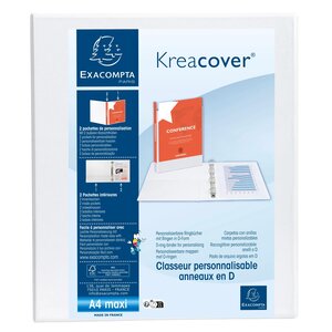Classeur Personnalisable Rigide 2 Poches Kreacover - 2 Anneaux En D 40mm - A4 Maxi - Blanc - X 10 - Exacompta