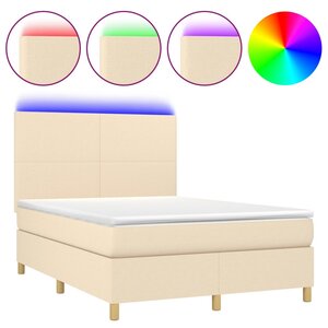 vidaXL Sommier à lattes de lit avec matelas et LED Crème 140x200 cm