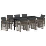 Ensemble de salle à manger de jardin vidaXL 9 pièces avec coussins en rotin poly gris