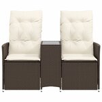 vidaXL Canapé de jardin inclinable 2 places avec table marron rotin