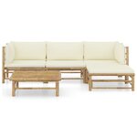 vidaXL Salon de jardin 5 Pièces avec coussins blanc crème bambou