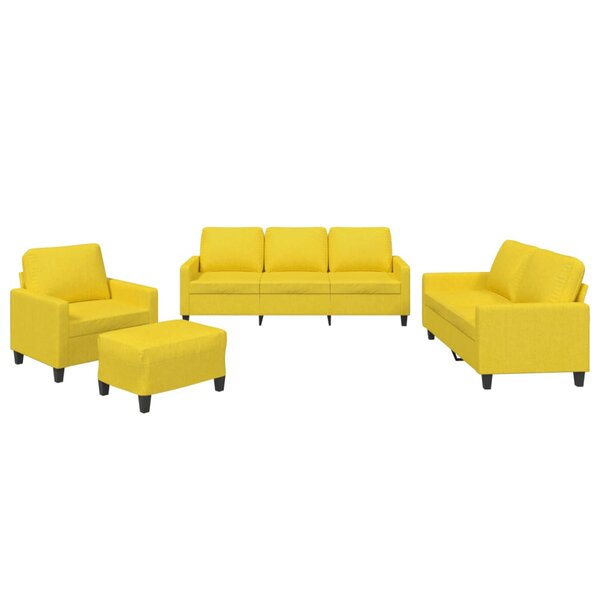 vidaXL Ensemble de canapés 4 Pièces avec coussins Jaune clair Tissu