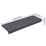 vidaXL Tapis d'escalier 15 pièces 65 x 21 x 4 cm Gris foncé Bord rectangulaire