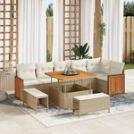 Ensemble de Canapés de Jardin 9 Pièces avec Coussins Beige en Rattan Acacia