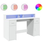 Bureau table poste de travail meuble d'ordinateur informatique étude avec lumières LED 140 x 55 x 91 cm bois d'ingénierie blanc 02_0023406