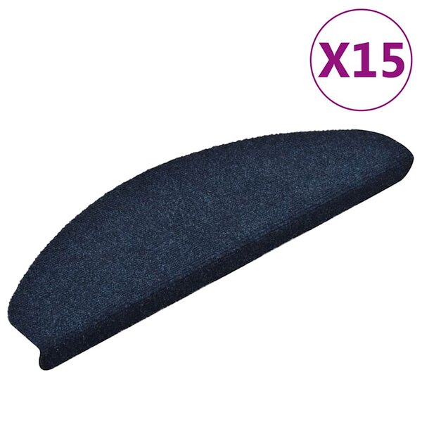 vidaXL Tapis d'escalier autocollants 15 Pièces Bleu 65x21x4 cm Aiguilleté