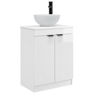 vidaXL Meuble de salle de bain avec évier Blanc brillant