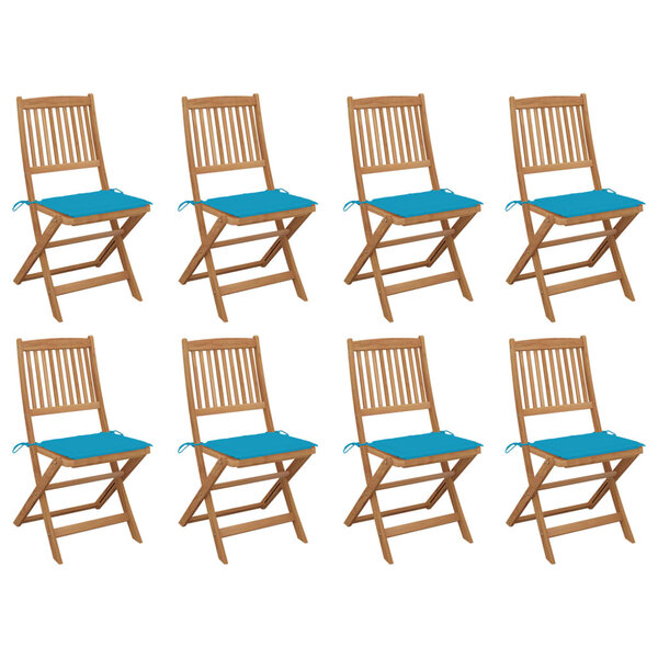 vidaXL Chaises pliables d'extérieur et coussins lot de 8 Bois d'acacia