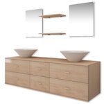 vidaXL Meuble de salle de bain 9 Pièces avec lavabo et robinet Beige