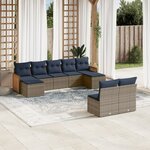 vidaXL Salon de jardin 9 Pièces avec coussins gris résine tressée