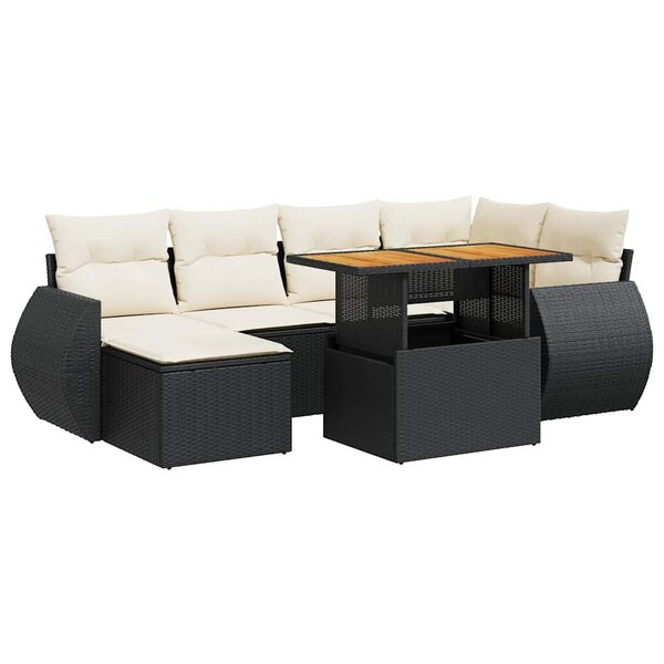 vidaXL Salon de jardin 7 Pièces avec coussins noir résine tressée