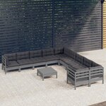 vidaXL Salon de jardin 11 Pièces avec coussins gris bois de pin