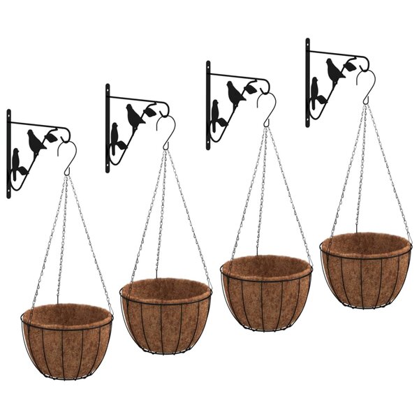 vidaXL Supports de panier suspendu avec jardinières 4 Pièces noir acier