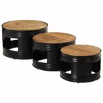 vidaXL Tables de bar forme tambour 3 Pièces bois de manguier massif brut
