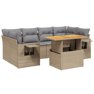 vidaXL Salon de jardin avec coussins 7 Pièces beige résine tressée