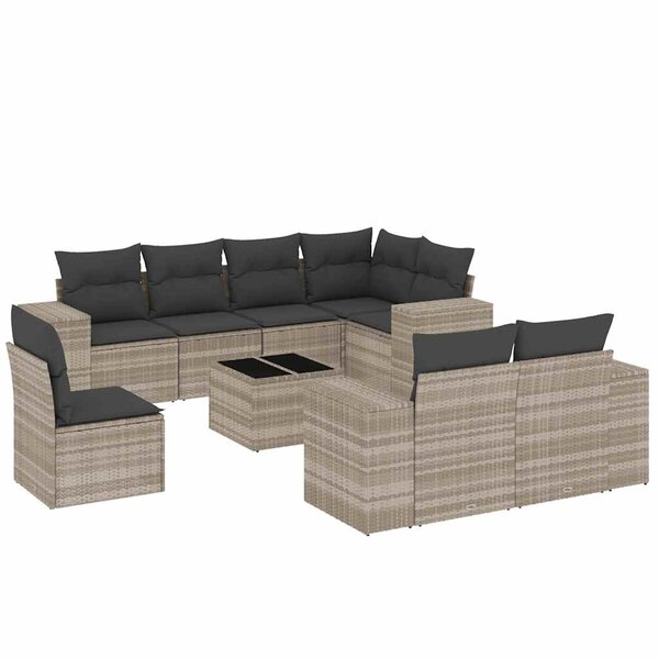 vidaXL Salon de jardin 9 Pièces avec coussins gris clair résine tressée