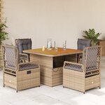 vidaXL Ensemble à manger de jardin avec coussins 5Pièces Beige poly rotin