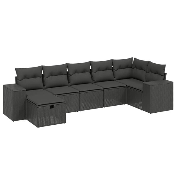 vidaXL Salon de jardin 7 Pièces avec coussins noir résine tressée