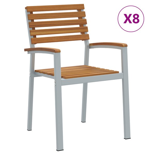 vidaXL Chaises de jardin empilables 8 Pièces en bois d'acacia et métal