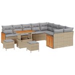 Canapés de Jardin 12 Pièces avec Coussins Beige en Rotin Poly Acacia