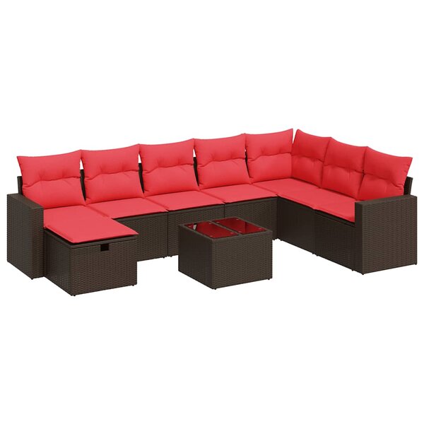 vidaXL Salon de jardin avec coussins 9 Pièces marron résine tressée