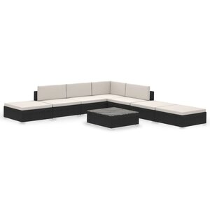 Salon de jardin meuble d'extérieur ensemble de mobilier 8 pièces avec coussins résine tressée noir 02_0017764