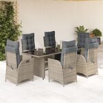 vidaXL Ensemble à manger de jardin et coussins 7 Pièces gris rotin