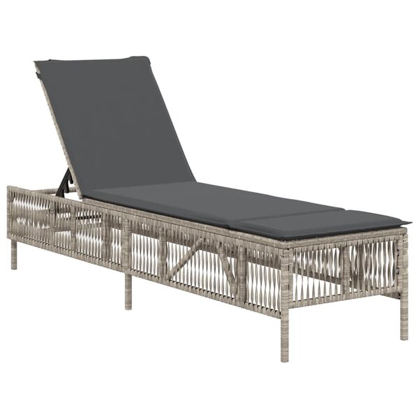 vidaXL Chaise longue avec coussin gris clair résine tressée