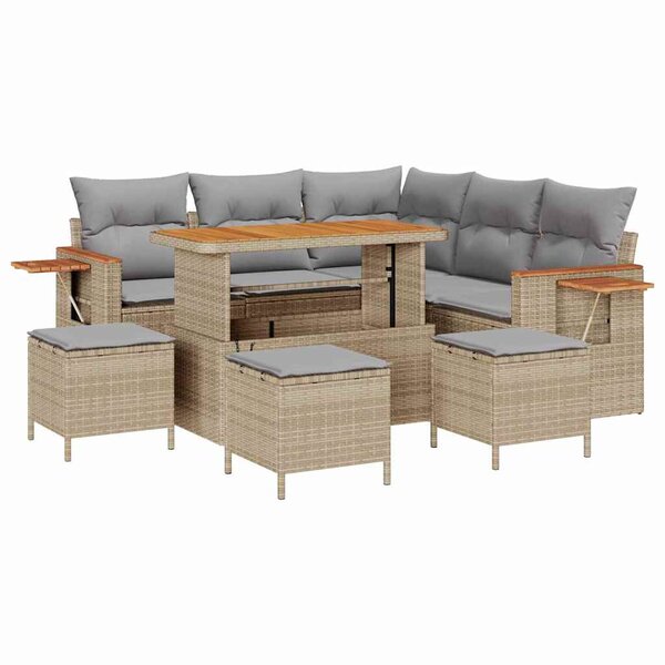 vidaXL Ensemble de canapé de jardin 9 Pièces Beige Poly rotin