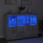 vidaXL Buffets avec lumières LED 3 Pièces gris béton bois d'ingénierie