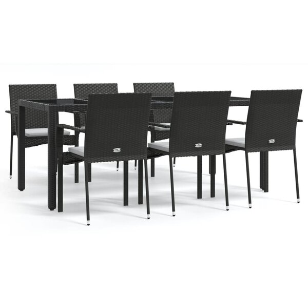 vidaXL Ensemble à manger de jardin coussins 7Pièces Noir Résine tressée