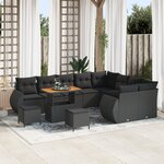 Ensemble de canapé de jardin 12 pièces avec coussins noirs en rotin synthétique et acacia
